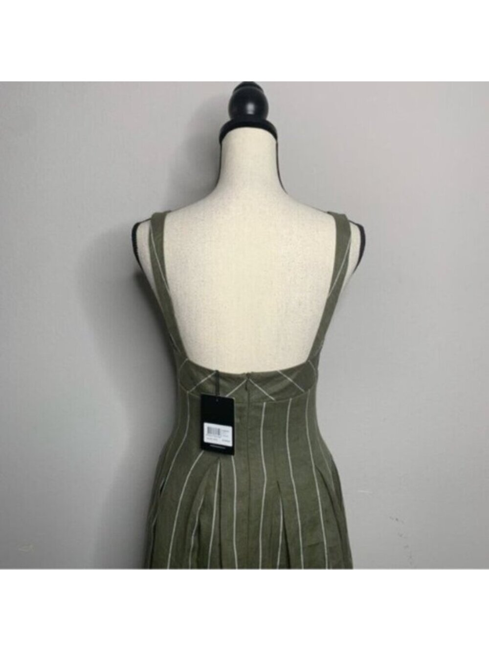 NWT NICHOLAS Selene Seamed Cami Linen Olive & White Striped Maxi Dress - Picture 12 of 17